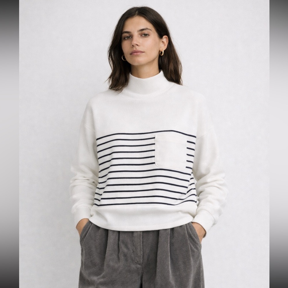 Madewell Cotton Mockneck Sweatshirt – Nautical Stripe